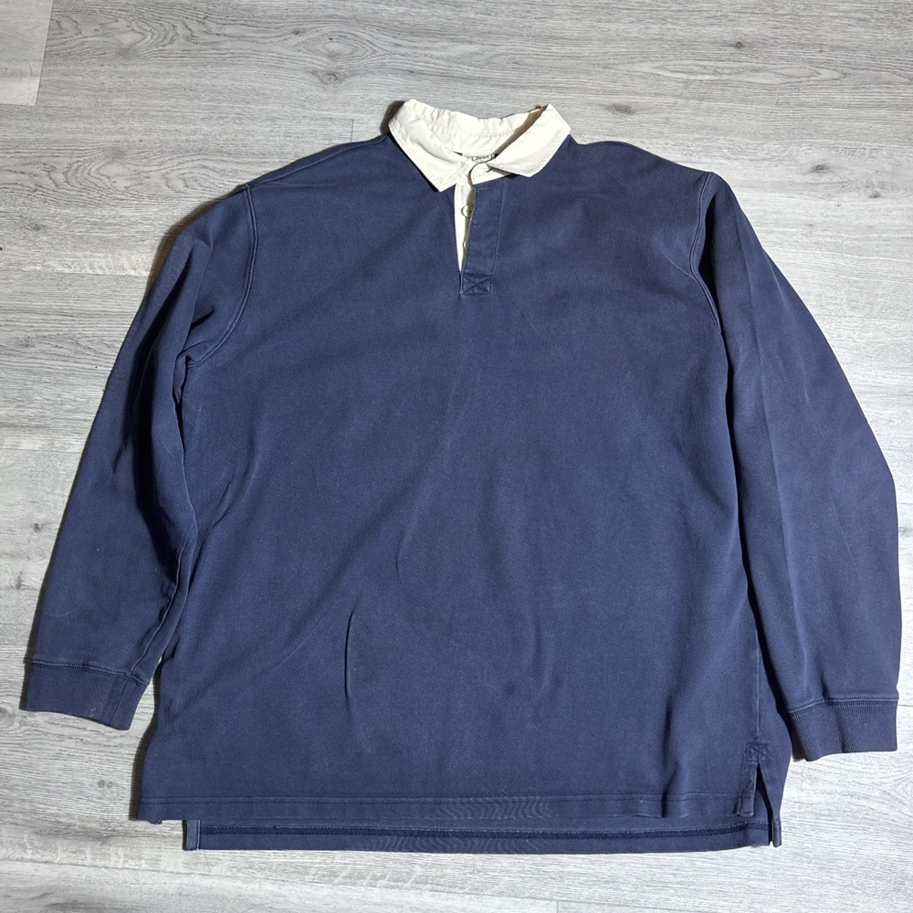L.L. Bean Navy and White Long Sleeve Rugby Shirt